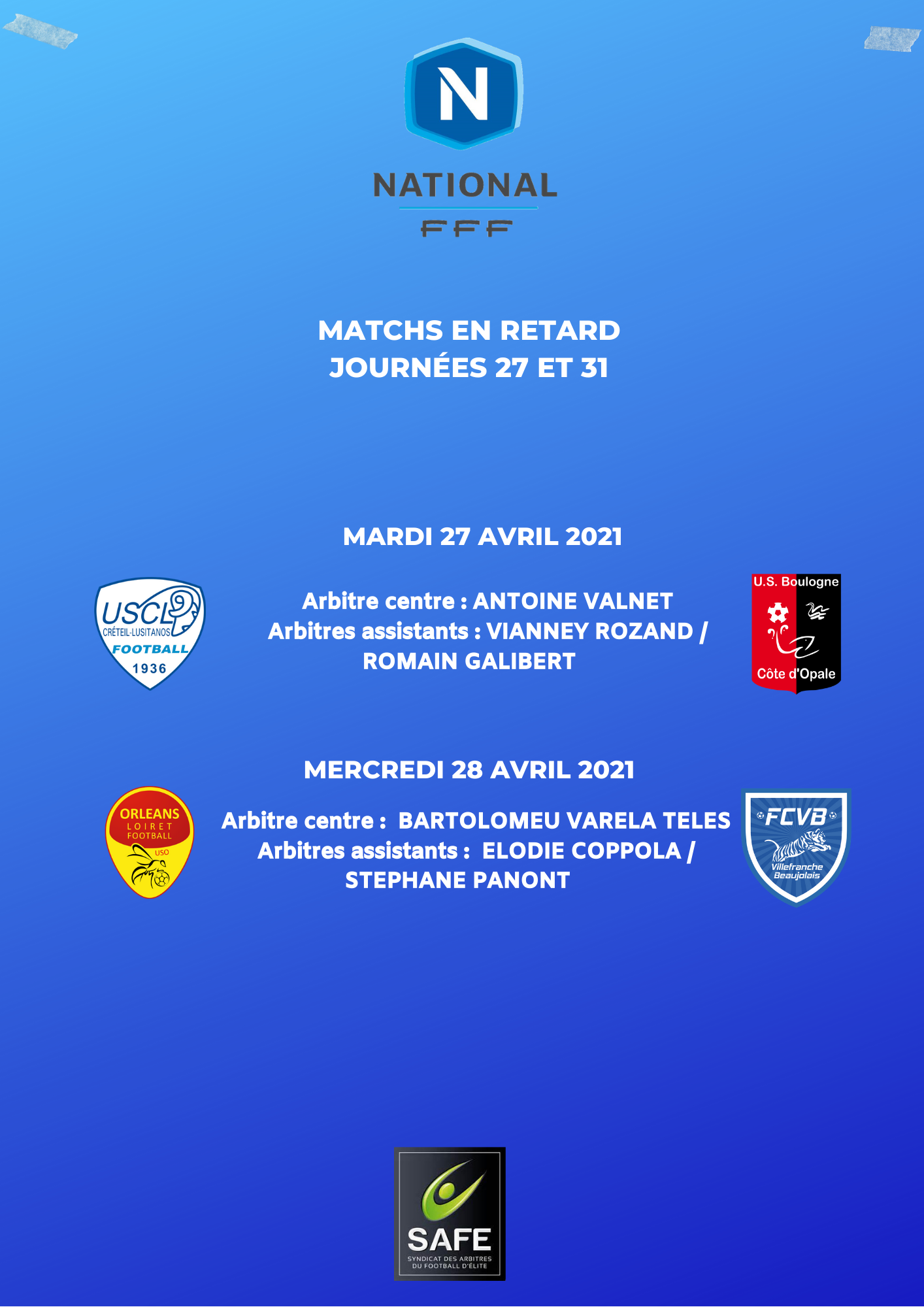 Désignations matchs en retard de National